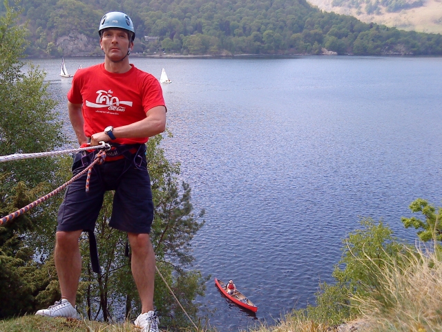 Abseiling by the lake