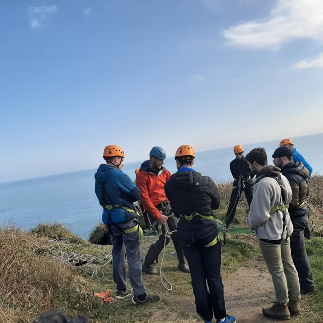 Preparing to abseil
