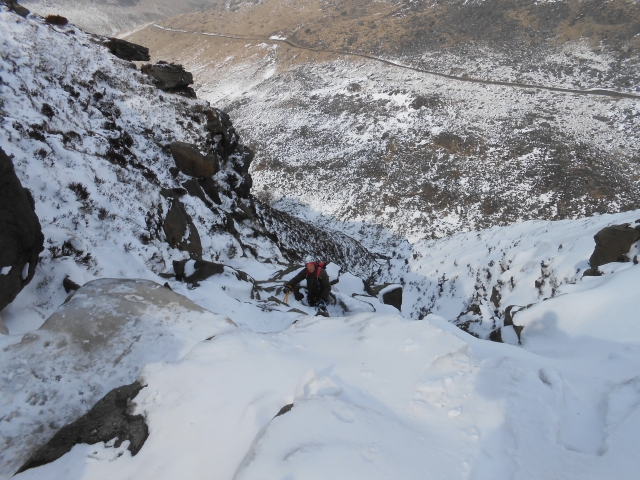 climbing in the ice and snow. 