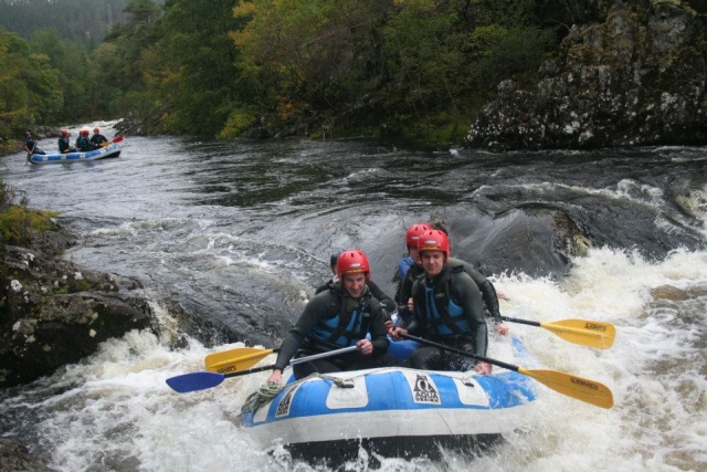 White water rafting is fun.