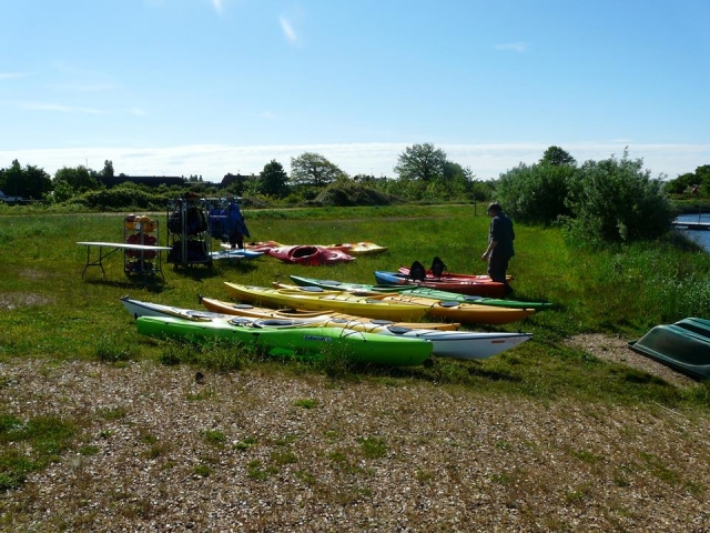 Kayaks on grass