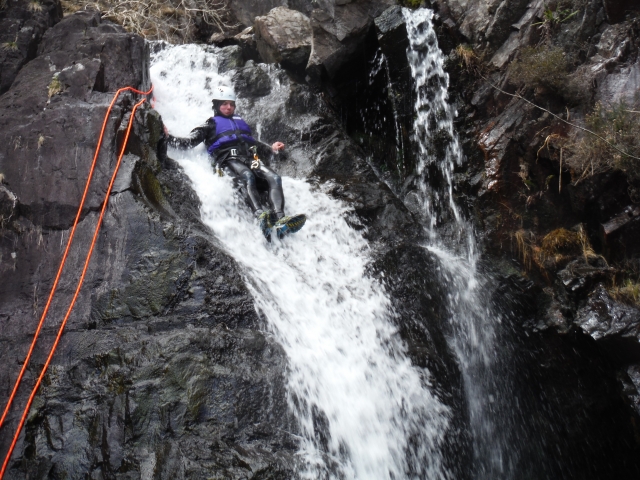Sliding down the waterfall