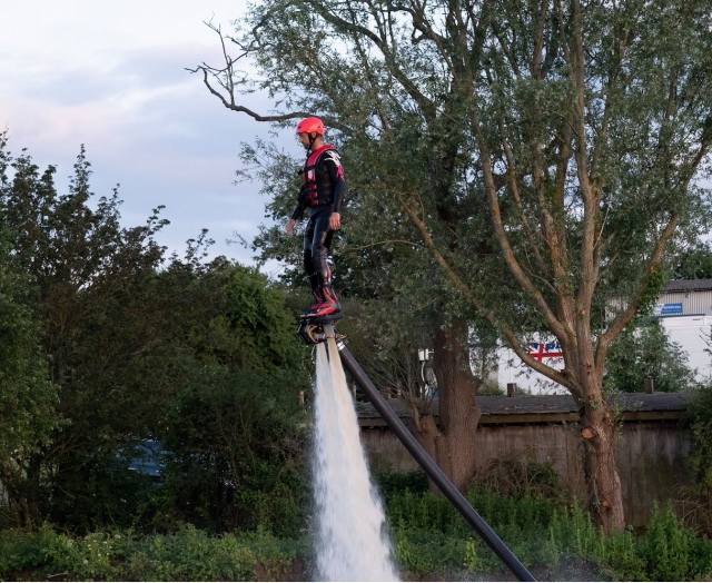 Flying over the water with flyboarding