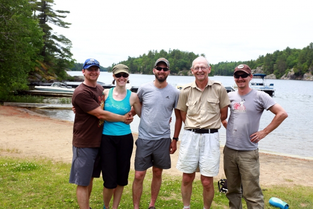 Happy canoeing group