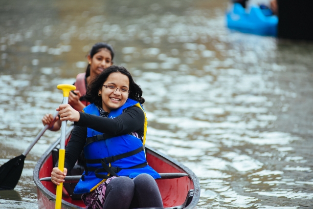 All smiles while paddling