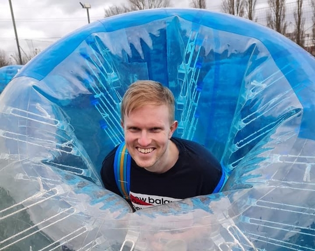 Happy man inside the bubble