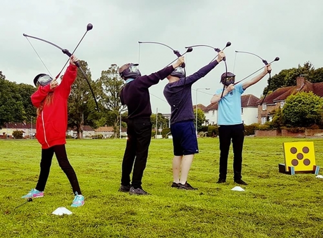 Showing off archery skills