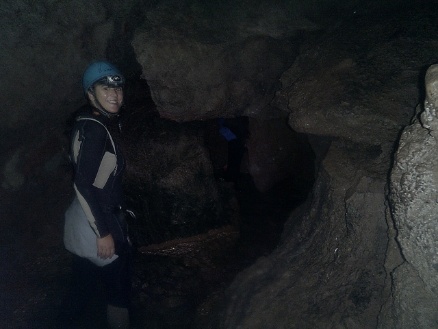 With the rope inside the cave 