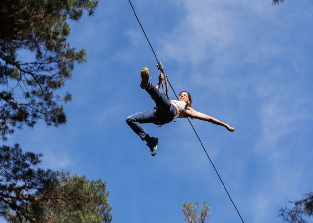 Jumping on a zip line 
